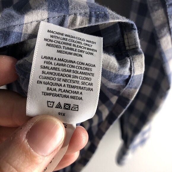 George Classic Fit Men’s Size Small (34-36) Gingham Gray Blue Button Down Shirt - Picture 8 of 16